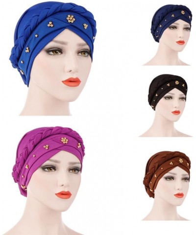 Women Turban Hats with Gold Pearl Stretch Hijab Braids Caps, Twisted Cancer Headscarf Chemo Headwrap Beanies Cap Type 5 $9.73...