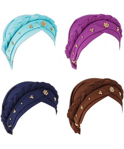 Women Turban Hats with Gold Pearl Stretch Hijab Braids Caps, Twisted Cancer Headscarf Chemo Headwrap Beanies Cap Type 5 $9.73...