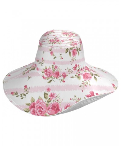 Women's Foldable Floppy Travel Beach Sun Visor Hat Pink Rose Stripe(h4) Wide Brim Visor Waterproof(236ri3a) $12.87 Sun Hats