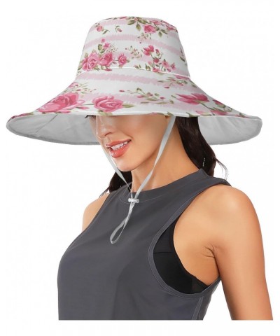 Women's Foldable Floppy Travel Beach Sun Visor Hat Pink Rose Stripe(h4) Wide Brim Visor Waterproof(236ri3a) $12.87 Sun Hats