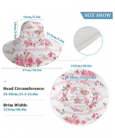 Women's Foldable Floppy Travel Beach Sun Visor Hat Pink Rose Stripe(h4) Wide Brim Visor Waterproof(236ri3a) $12.87 Sun Hats