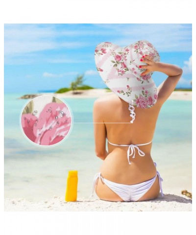 Women's Foldable Floppy Travel Beach Sun Visor Hat Pink Rose Stripe(h4) Wide Brim Visor Waterproof(236ri3a) $12.87 Sun Hats