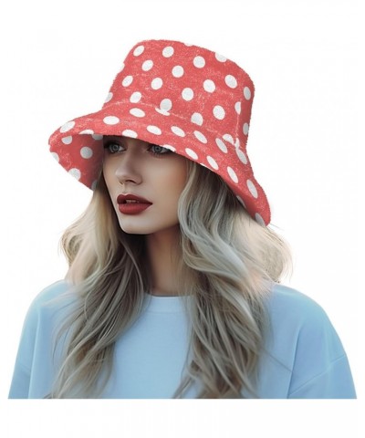 Fuzzy Bucket Hat Tender Bouquet Flowers Bucket Hat for Women Faux Fur Winter Hat Plush Fisherman's Hat Polka Dot 244 $17.69 B...