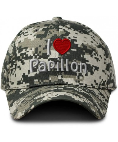 Custom Camo Baseball Cap I (Love) Papillon Red Heart Pet Lovers Dogs Cotton Pixel Camo Design Only $12.00 Baseball Caps