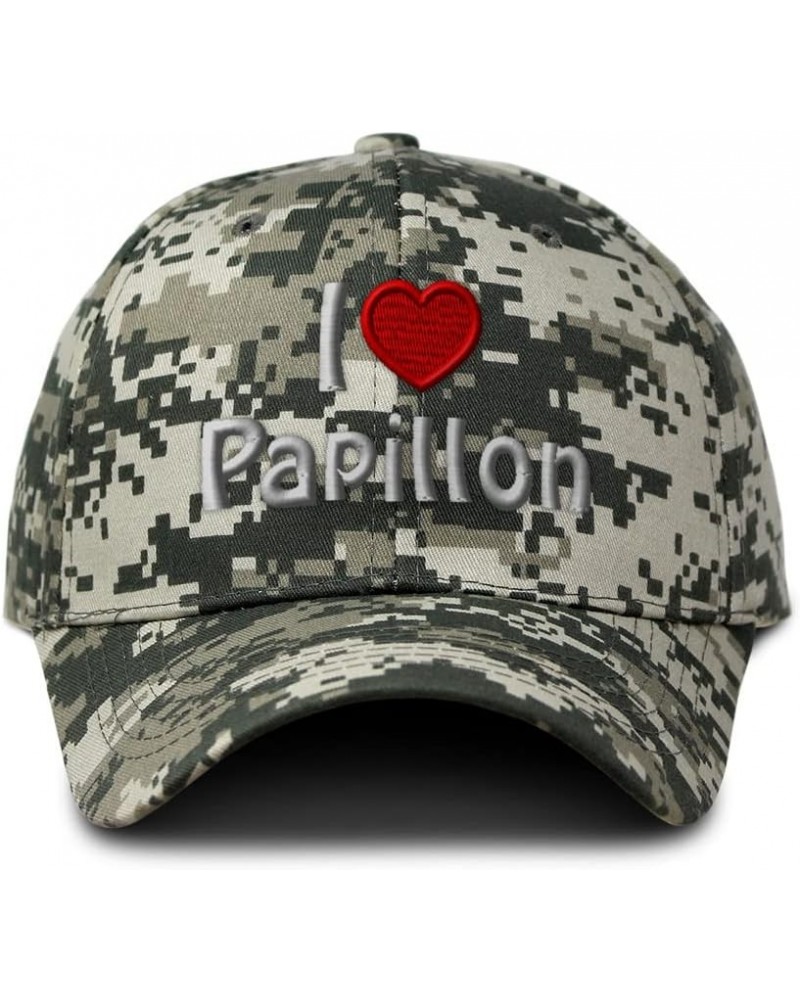 Custom Camo Baseball Cap I (Love) Papillon Red Heart Pet Lovers Dogs Cotton Pixel Camo Design Only $12.00 Baseball Caps