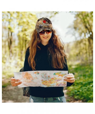 Custom Camo Baseball Cap I (Love) Papillon Red Heart Pet Lovers Dogs Cotton Pixel Camo Design Only $12.00 Baseball Caps