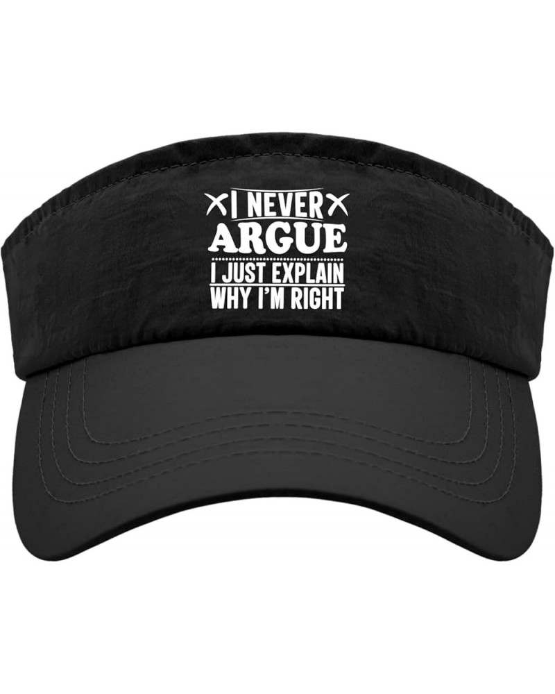 I NEVER ARGUE I JUST EXPLAIN WHY I'M RIGHT Hat Visor for Women Running Caps Reversible Ponytail Hat Allblack $11.79 Visors