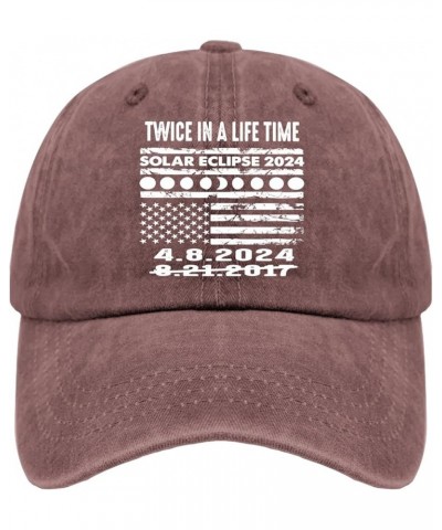 Total Solar Eclipse 04.08.2024 hat for Men Vintage Cotton Washed Baseball Caps Adjustable Dad Hat Wine Red $9.36 Baseball Caps