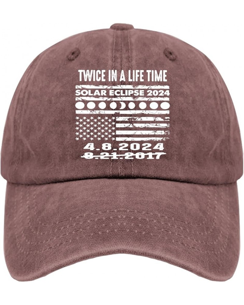 Total Solar Eclipse 04.08.2024 hat for Men Vintage Cotton Washed Baseball Caps Adjustable Dad Hat Wine Red $9.36 Baseball Caps