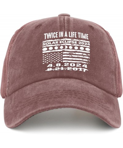 Total Solar Eclipse 04.08.2024 hat for Men Vintage Cotton Washed Baseball Caps Adjustable Dad Hat Wine Red $9.36 Baseball Caps