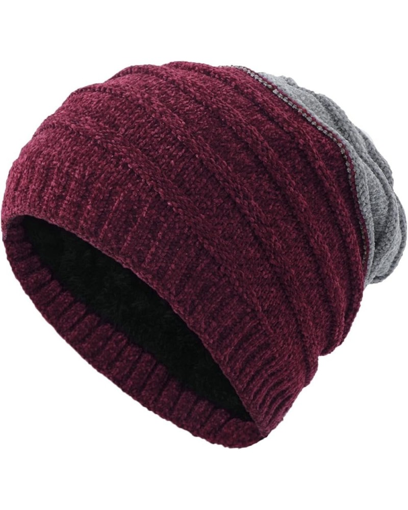 Knitted Hat Thick Soft Warm Thick Hat Without A Hood Suitable for Both Men and Women Hats Cover Ears Hats Wine 8 $8.90 Skulli...