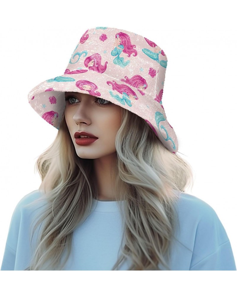 Cute Little Mermaid Fuzzy Bucket Hat for Women Fishermans Hat Furry Hat for Skiing $14.15 Bucket Hats