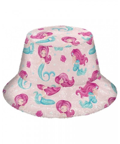 Cute Little Mermaid Fuzzy Bucket Hat for Women Fishermans Hat Furry Hat for Skiing $14.15 Bucket Hats