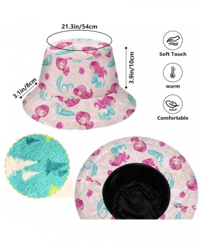 Cute Little Mermaid Fuzzy Bucket Hat for Women Fishermans Hat Furry Hat for Skiing $14.15 Bucket Hats