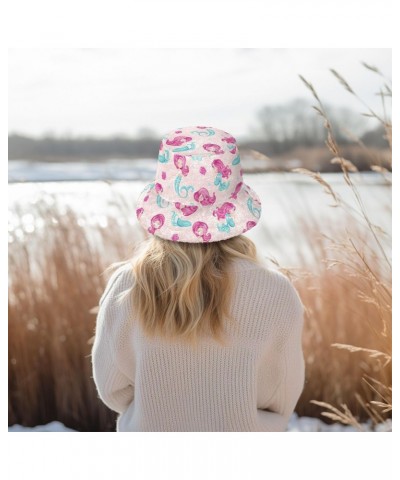 Cute Little Mermaid Fuzzy Bucket Hat for Women Fishermans Hat Furry Hat for Skiing $14.15 Bucket Hats