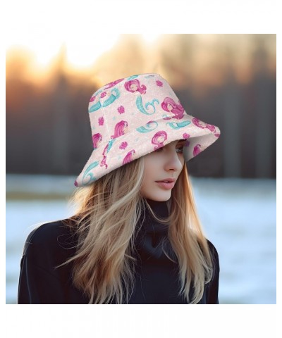 Cute Little Mermaid Fuzzy Bucket Hat for Women Fishermans Hat Furry Hat for Skiing $14.15 Bucket Hats