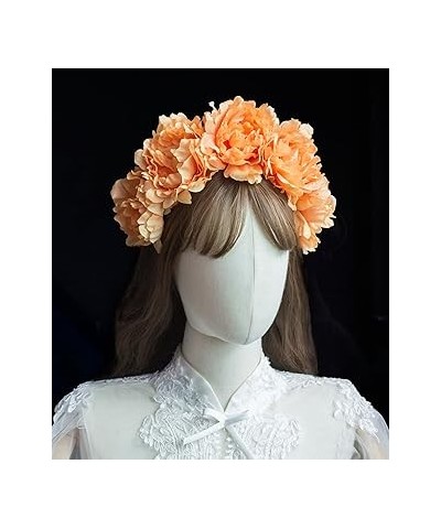 Artificial Chrysanthemum Flower Crown Headband, Orange and Yellow Floral Headpiece for Day of the Dead Chrysanthemum Hallowee...