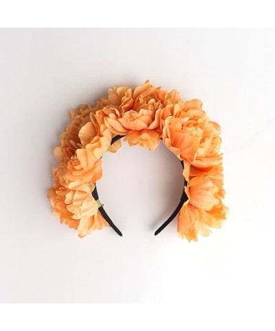 Artificial Chrysanthemum Flower Crown Headband, Orange and Yellow Floral Headpiece for Day of the Dead Chrysanthemum Hallowee...