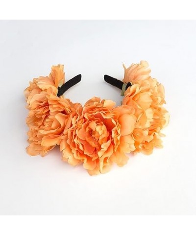 Artificial Chrysanthemum Flower Crown Headband, Orange and Yellow Floral Headpiece for Day of the Dead Chrysanthemum Hallowee...