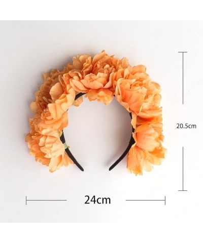 Artificial Chrysanthemum Flower Crown Headband, Orange and Yellow Floral Headpiece for Day of the Dead Chrysanthemum Hallowee...