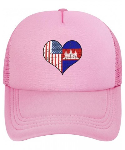 Love Heart Puzzle American Cambodia Flag Baseball Cap Men Women Pink $6.75 Baseball Caps