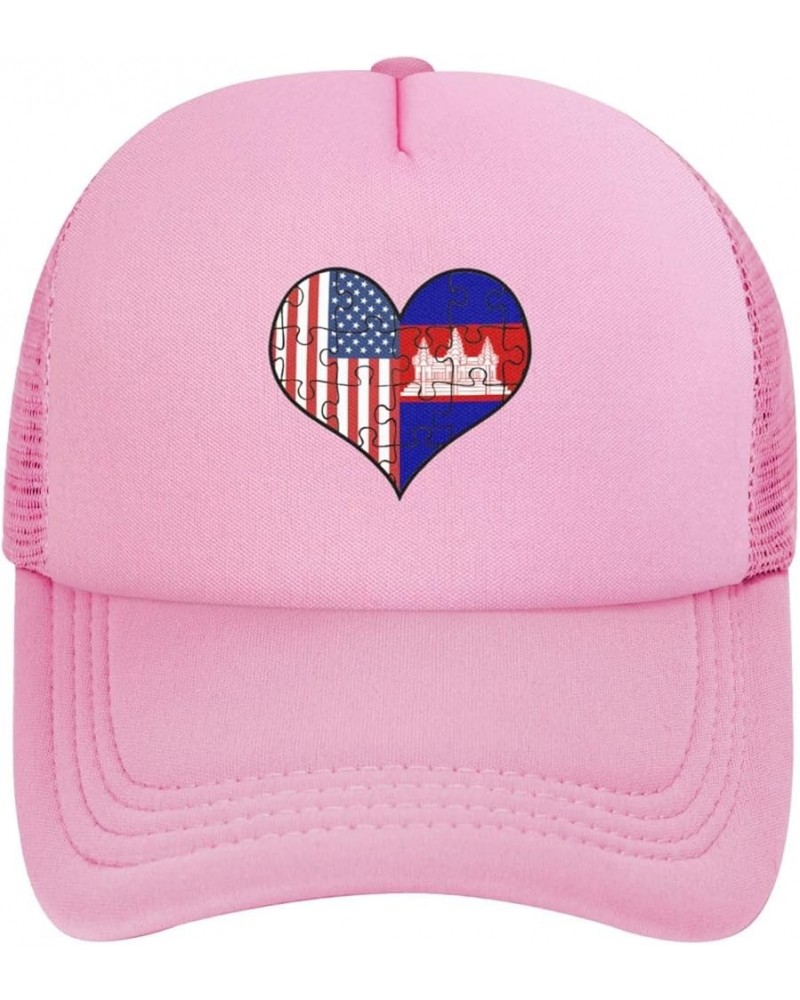 Love Heart Puzzle American Cambodia Flag Baseball Cap Men Women Pink $6.75 Baseball Caps