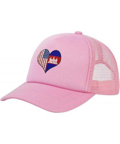 Love Heart Puzzle American Cambodia Flag Baseball Cap Men Women Pink $6.75 Baseball Caps