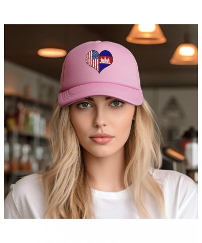 Love Heart Puzzle American Cambodia Flag Baseball Cap Men Women Pink $6.75 Baseball Caps