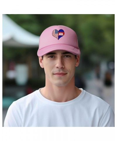 Love Heart Puzzle American Cambodia Flag Baseball Cap Men Women Pink $6.75 Baseball Caps