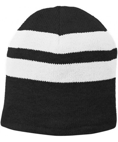 Port & Company Men's Fleece Lined Striped Beanie Cap Black White $6.72 Baseball Caps