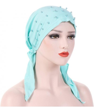 Beading Muslim Scarf Hair Turban Head Stretch Cotton Loss Women Wrap Hat Baseball Caps Hats Green $6.59 Skullies & Beanies