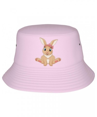 Cute Rabbit Sitting Bucket Hat for Women Men Bucket Hats Summer Sun Hats Beach Travel Fishing Golf Cap Black $13.14 Bucket Hats