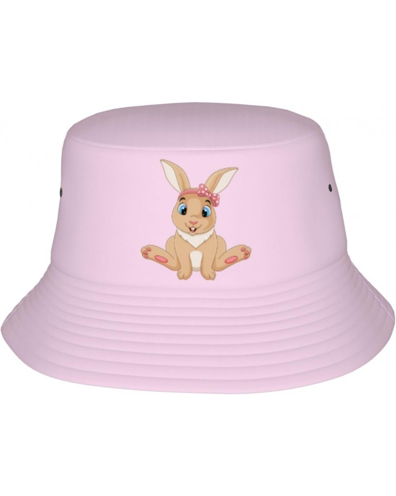 Cute Rabbit Sitting Bucket Hat for Women Men Bucket Hats Summer Sun Hats Beach Travel Fishing Golf Cap Black $13.14 Bucket Hats