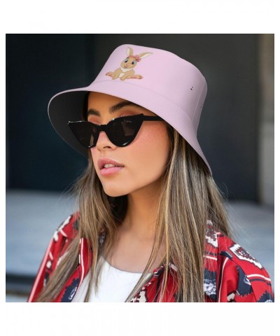 Cute Rabbit Sitting Bucket Hat for Women Men Bucket Hats Summer Sun Hats Beach Travel Fishing Golf Cap Black $13.14 Bucket Hats