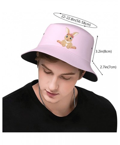 Cute Rabbit Sitting Bucket Hat for Women Men Bucket Hats Summer Sun Hats Beach Travel Fishing Golf Cap Black $13.14 Bucket Hats