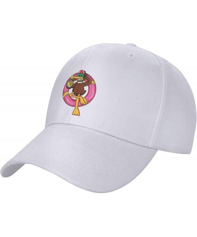 Cute Duck Swimming Holding Juice Baseball Cap for Men Women Dad Hat Classic Adjustable Golf Hats White $11.40 Baseball Caps