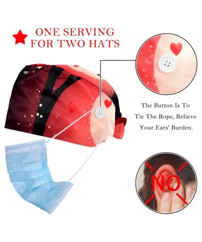 2 Piece Adjustable Surgical Caps, Tie Back Scrub Hats for Women Men, Hearts and Deer $10.83 Skullies & Beanies