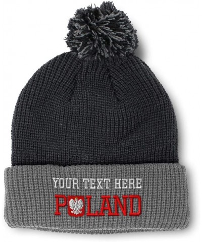 Pom Pom Beanies for Women Polish Flag Poland B Embroidery Skull Cap Winter Hats for Men Acrylic 1 Size Black Grey Personalize...