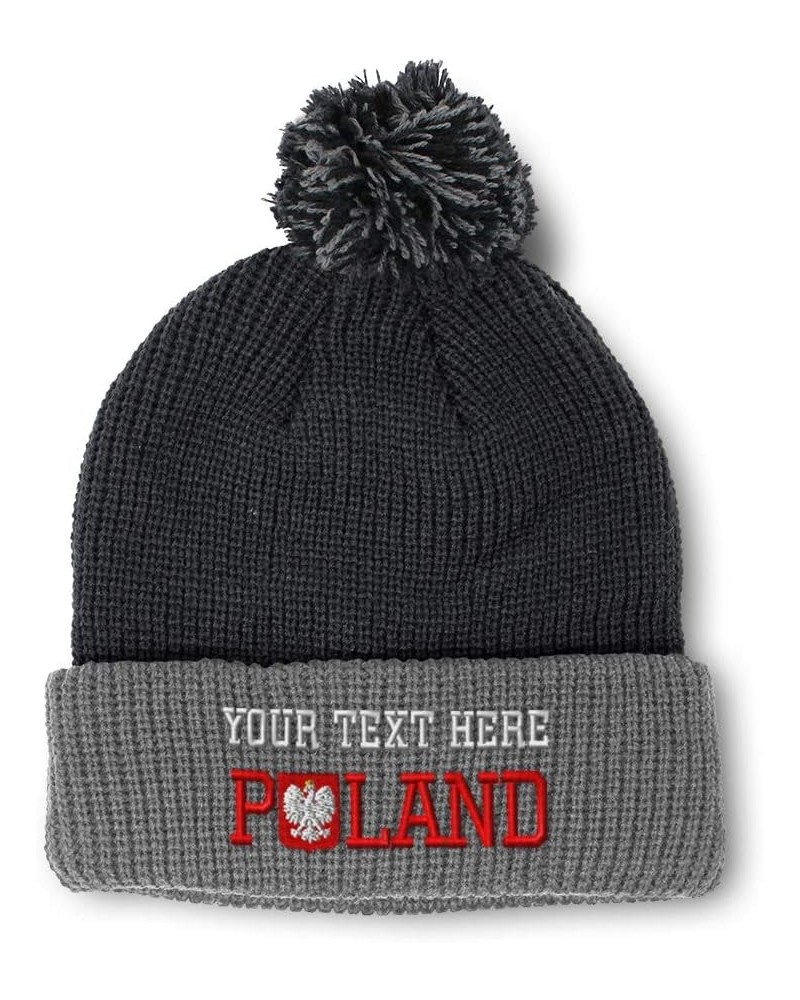 Pom Pom Beanies for Women Polish Flag Poland B Embroidery Skull Cap Winter Hats for Men Acrylic 1 Size Black Grey Personalize...