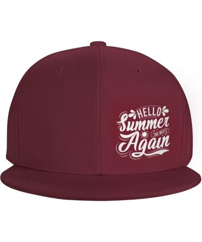 Hello Summer We Met Again Unisex Snapback Hat Classic Fashion Trucker Adjustable Brim Baseball Cap Dark Red $9.78 Baseball Caps