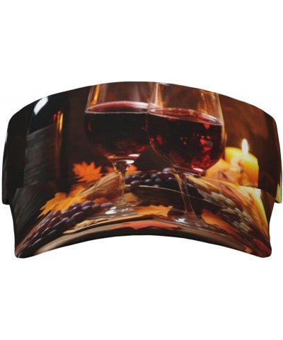 Visor Hats, Red Wine and Candles Printed Sun Hat,Adult Sunscreen Visor Cap Adjustable Empty Top Baseball Cap Black $13.99 Sun...