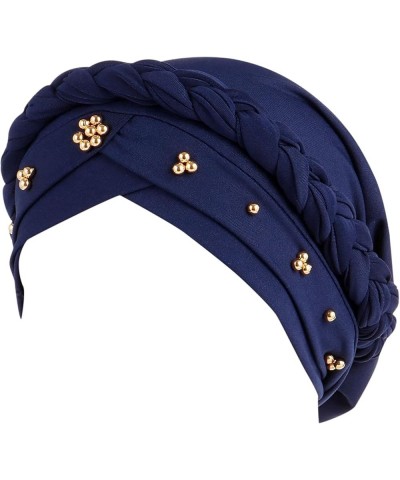 Pre-Tied Braid Hat for Women Faux Pearl Head Wraps for Cancer Patient African Beaded Turban Cap Navy $7.97 Skullies & Beanies