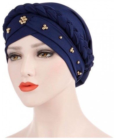 Pre-Tied Braid Hat for Women Faux Pearl Head Wraps for Cancer Patient African Beaded Turban Cap Navy $7.97 Skullies & Beanies