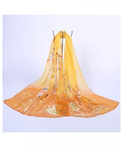 Women Chiffon Scarf Summer Beach Scarves Neckerchief Shawl Birds Pattern Light Coffee $7.42 Scarves