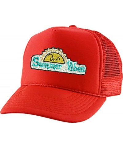 Adult Trucker Hat Summer Vibes Embroidered Baseball Cap Cool Vacation Beach Hats Adjustable Red $11.58 Baseball Caps