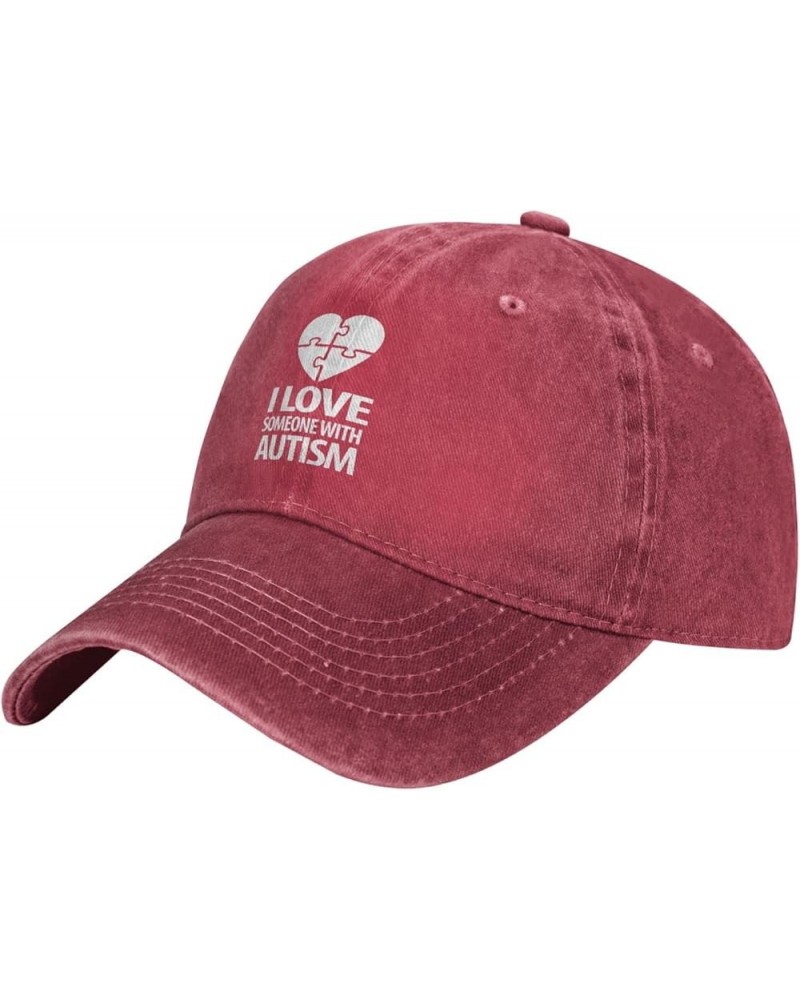 Autism Awareness I Love Someone with Autism Denim Trucker Hat Baseball Cap for Men Or Women Cowboy Black Red $20.04 Cowboy Hats