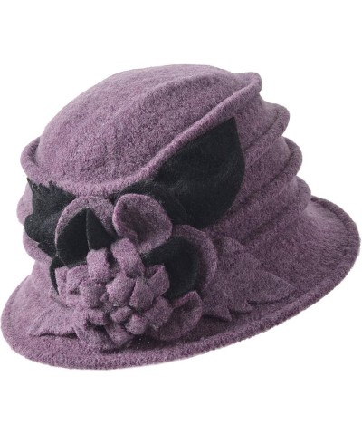 Vintage Women Floral Wool Dress Cloche Winter Hat 1920s C020-d-purple $14.74 Fedoras