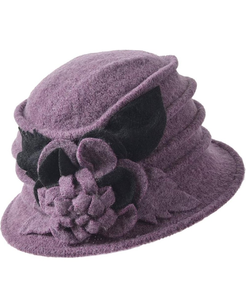 Vintage Women Floral Wool Dress Cloche Winter Hat 1920s C020-d-purple $14.74 Fedoras