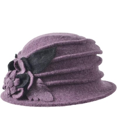 Vintage Women Floral Wool Dress Cloche Winter Hat 1920s C020-d-purple $14.74 Fedoras