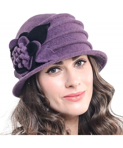 Vintage Women Floral Wool Dress Cloche Winter Hat 1920s C020-d-purple $14.74 Fedoras